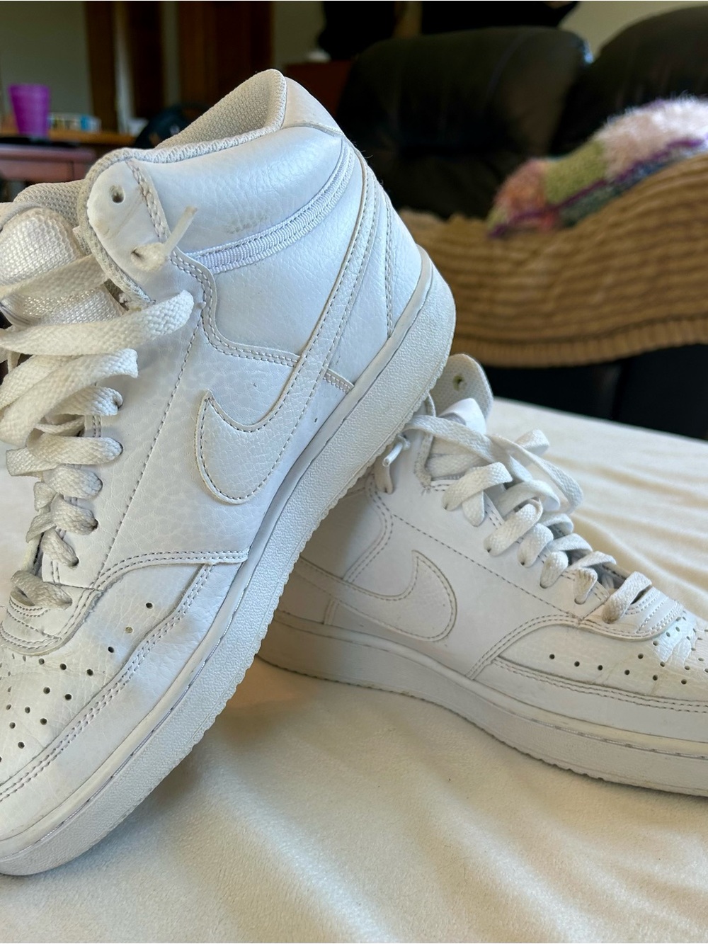 Nike Court Vision Mid Next Nature White Leather Women’s Sneakers Sz 9 - Picture 1 of 6